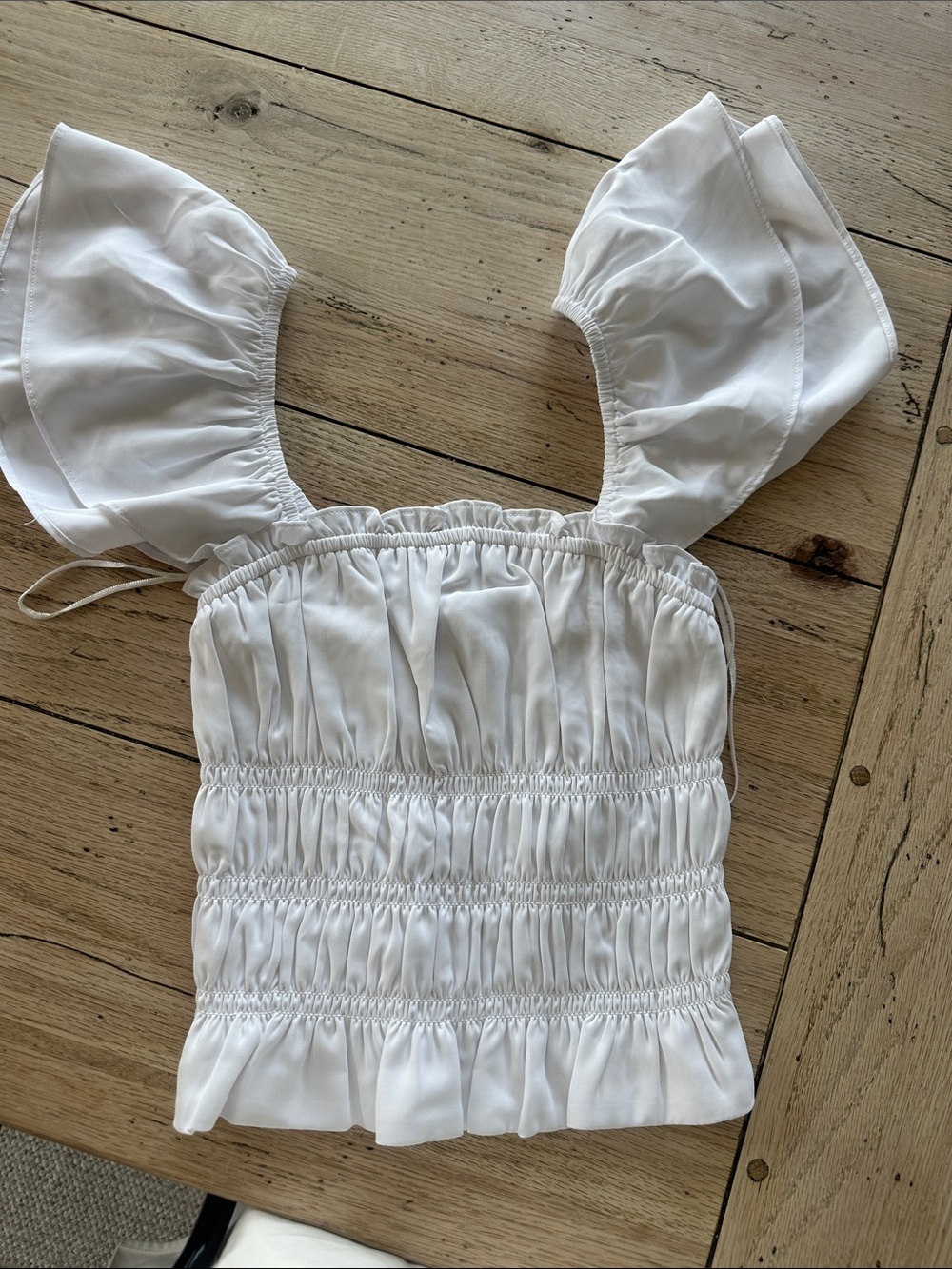 Abercrombie & Fitch White Smocked Crop Top with Ruffle Sleeves